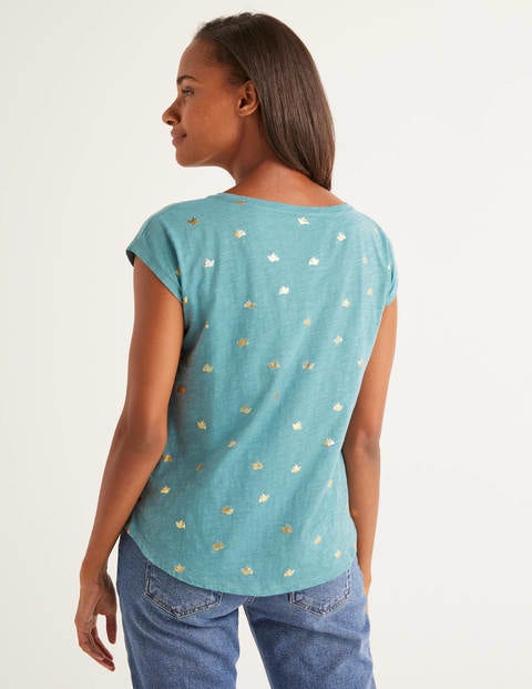 Robyn T-Shirt Aus Jersey - Mittelblau, Folien-Taube Robyn T-Shirt Aus Jersey - Mittelblau, Folien-Taube