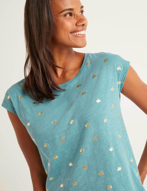 Robyn T-Shirt Aus Jersey - Mittelblau, Folien-Taube Robyn T-Shirt Aus Jersey - Mittelblau, Folien-Taube