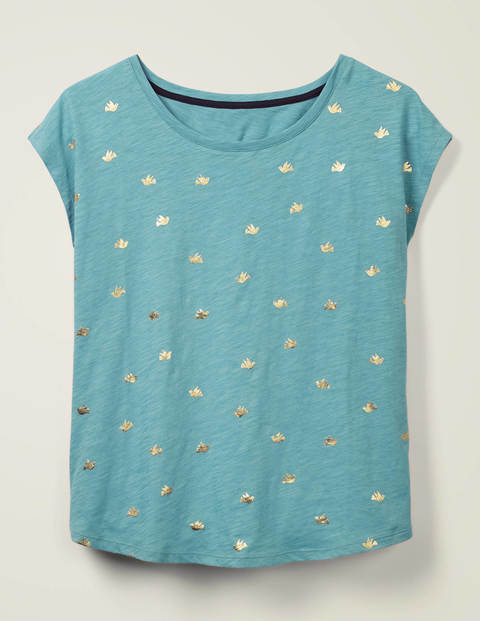 Robyn T-Shirt Aus Jersey - Mittelblau, Folien-Taube Robyn T-Shirt Aus Jersey - Mittelblau, Folien-Taube