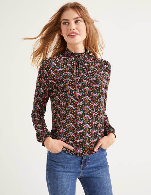 Connie Jersey Top - Black, Floral Wave Multi Connie Jersey Top - Black, Floral Wave Multi
