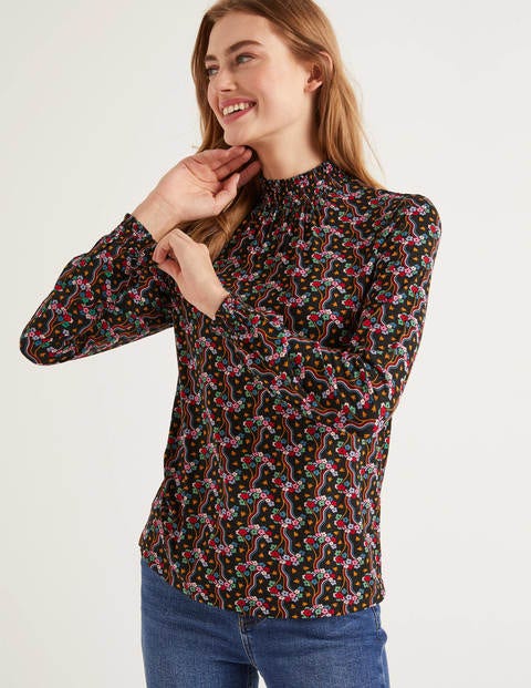 Connie Jersey Top - Black, Floral Wave Multi Connie Jersey Top - Black, Floral Wave Multi