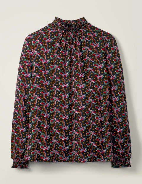 Connie Jersey Top - Black, Floral Wave Multi Connie Jersey Top - Black, Floral Wave Multi