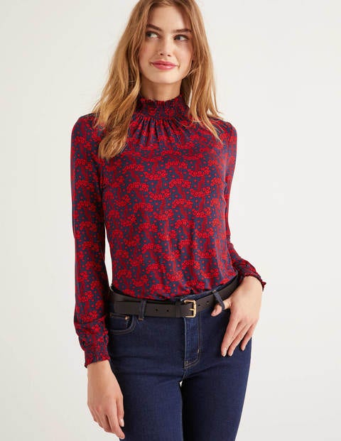 Connie Jersey Top - French Navy, Floral Wave Mono Connie Jersey Top - French Navy, Floral Wave Mono