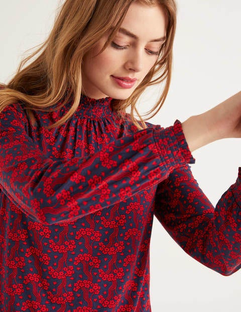 Connie Jersey Top - French Navy, Floral Wave Mono Connie Jersey Top - French Navy, Floral Wave Mono