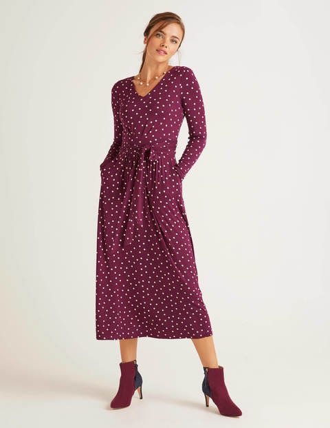 Ferne Jersey Midi Dress - Ruby Ring, Polka Spot Ferne Jersey Midi Dress - Ruby Ring, Polka Spot