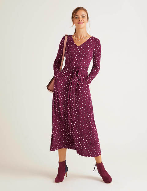 Ferne Jersey Midi Dress - Ruby Ring, Polka Spot Ferne Jersey Midi Dress - Ruby Ring, Polka Spot