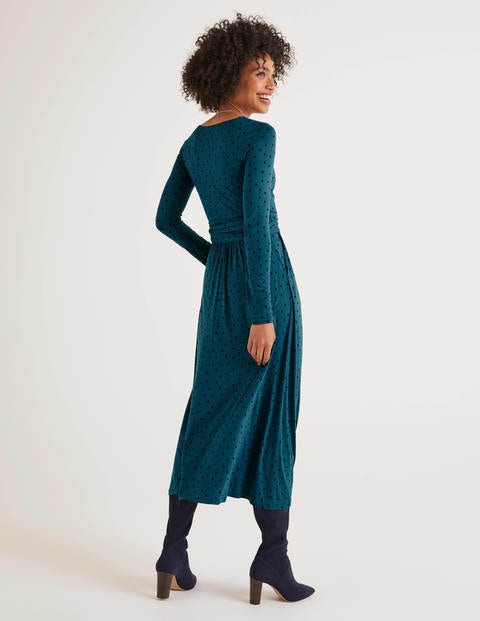 Ferne Jersey-Midikleid - Dunkles Petrol, Polka-Tupfen Ferne Jersey-Midikleid - Dunkles Petrol, Polka-Tupfen