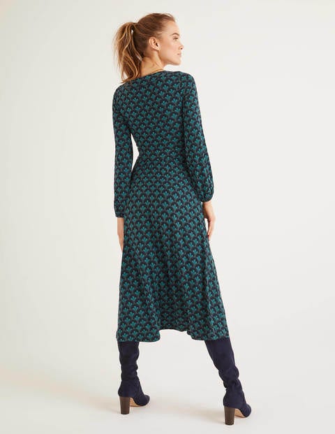 Sasha Jersey Dress - Black, Retro Scallop Sasha Jersey Dress - Black, Retro Scallop