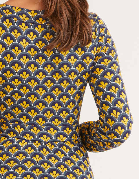 Sasha Jersey Dress - Navy and Saffron, Scallop Sasha Jersey Dress - Navy and Saffron, Scallop