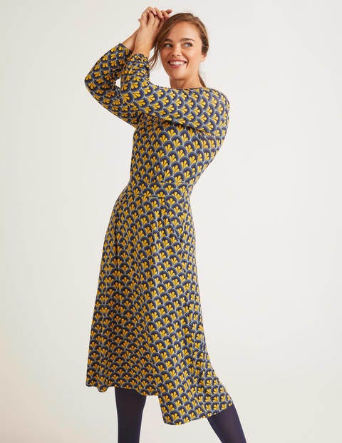Sasha Jersey Dress - Navy and Saffron, Scallop Sasha Jersey Dress - Navy and Saffron, Scallop