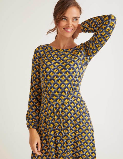 Sasha Jersey Dress - Navy and Saffron, Scallop Sasha Jersey Dress - Navy and Saffron, Scallop