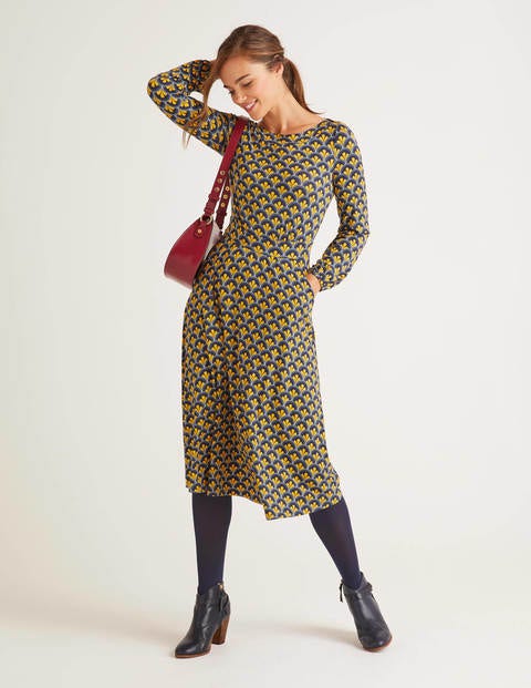Sasha Jersey Dress - Navy and Saffron, Scallop Sasha Jersey Dress - Navy and Saffron, Scallop