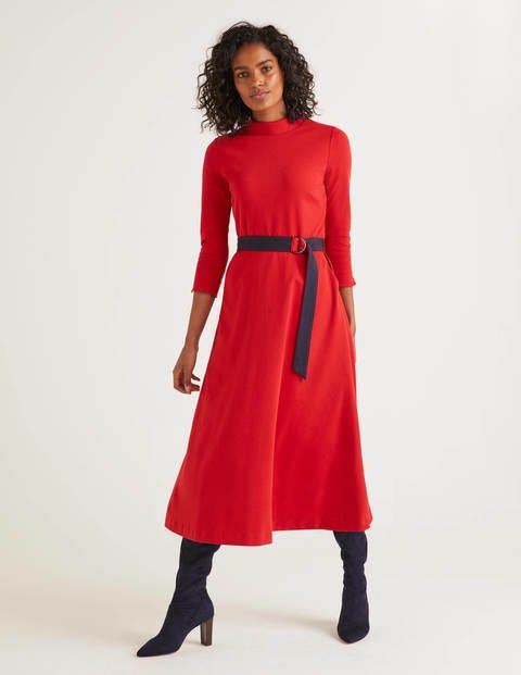 Robe Nerissa en point de Rome - Poinsettia/bleu marine Robe Nerissa en point de Rome - Poinsettia/bleu marine