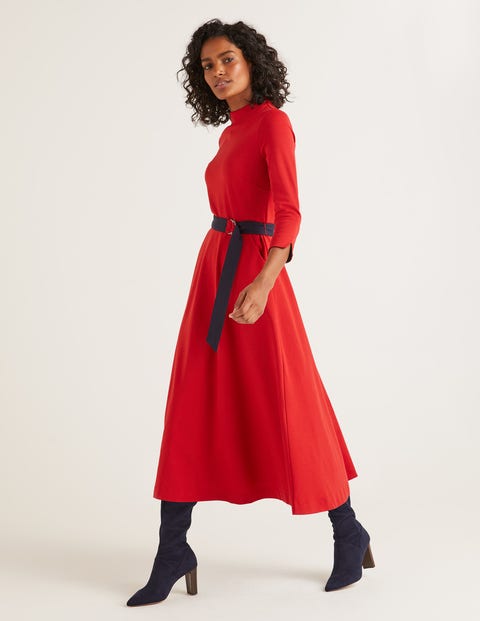 Robe Nerissa en point de Rome - Poinsettia/bleu marine Robe Nerissa en point de Rome - Poinsettia/bleu marine