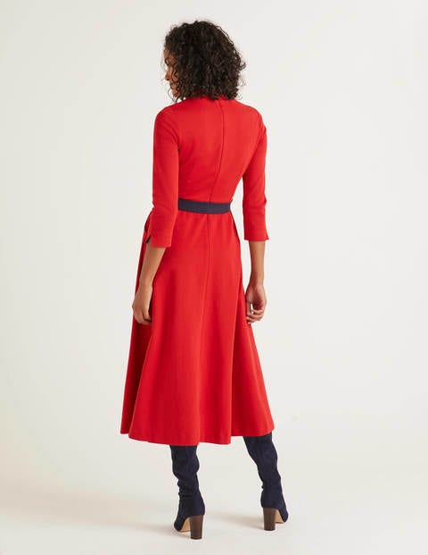 Robe Nerissa en point de Rome - Poinsettia/bleu marine Robe Nerissa en point de Rome - Poinsettia/bleu marine