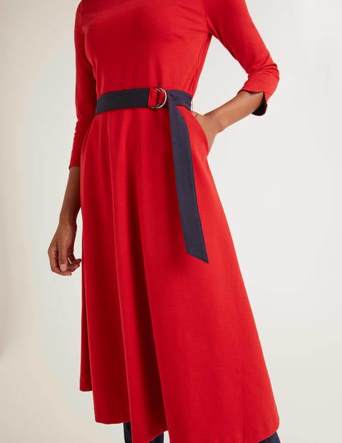 Robe Nerissa en point de Rome - Poinsettia/bleu marine Robe Nerissa en point de Rome - Poinsettia/bleu marine
