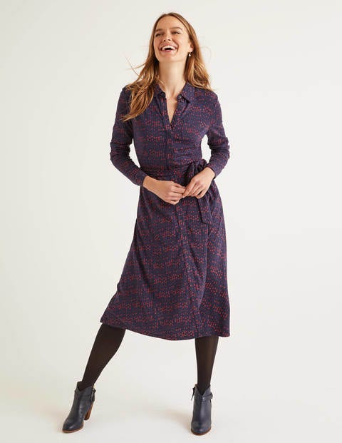 Susannah Jersey Shirt Dress - French Navy Moondot Susannah Jersey Shirt Dress - French Navy Moondot