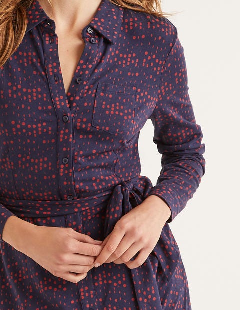 Susannah Jersey Shirt Dress - French Navy Moondot Susannah Jersey Shirt Dress - French Navy Moondot