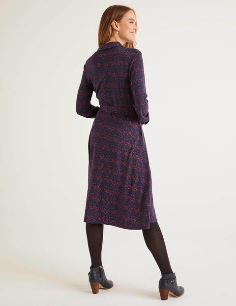 Susannah Jersey Shirt Dress - French Navy Moondot Susannah Jersey Shirt Dress - French Navy Moondot