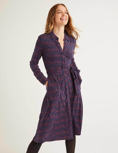 Susannah Jersey Shirt Dress - French Navy Moondot Susannah Jersey Shirt Dress - French Navy Moondot