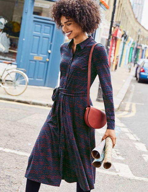 Susannah Jersey Shirt Dress - French Navy Moondot Susannah Jersey Shirt Dress - French Navy Moondot