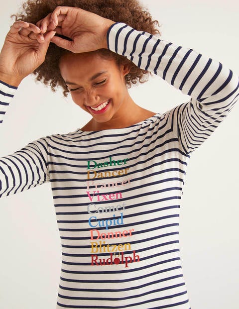 Christmas Breton - Ivory/Navy Reindeer Names Christmas Breton - Ivory/Navy Reindeer Names