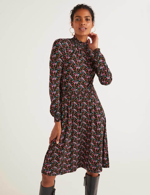 Alice Jersey Dress - Black, Floral Wave Multi Alice Jersey Dress - Black, Floral Wave Multi