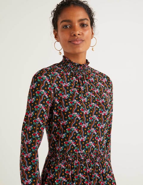 Alice Jersey Dress - Black, Floral Wave Multi Alice Jersey Dress - Black, Floral Wave Multi