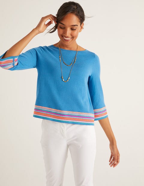 Colette Bestickter Pullover - Mittelblau Colette Bestickter Pullover - Mittelblau