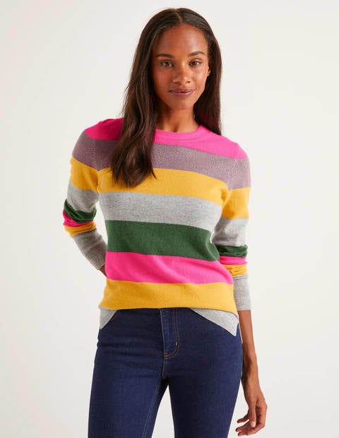 Cashmere Crew Neck Sweater - Saffron Multistripe Cashmere Crew Neck Sweater - Saffron Multistripe
