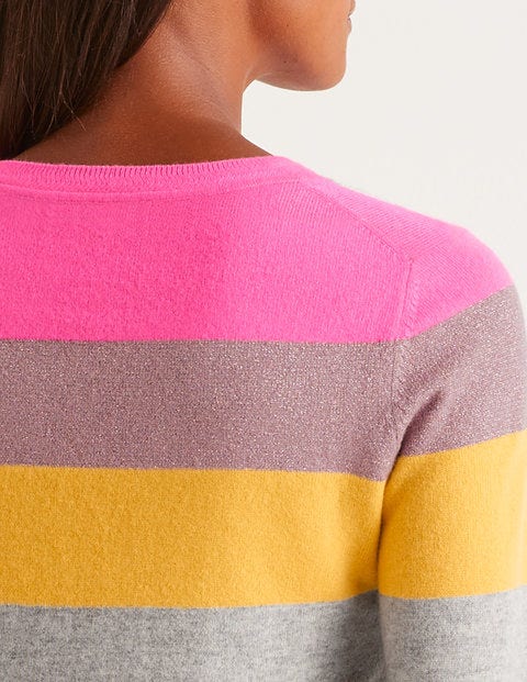 Cashmere Crew Neck Sweater - Saffron Multistripe Cashmere Crew Neck Sweater - Saffron Multistripe