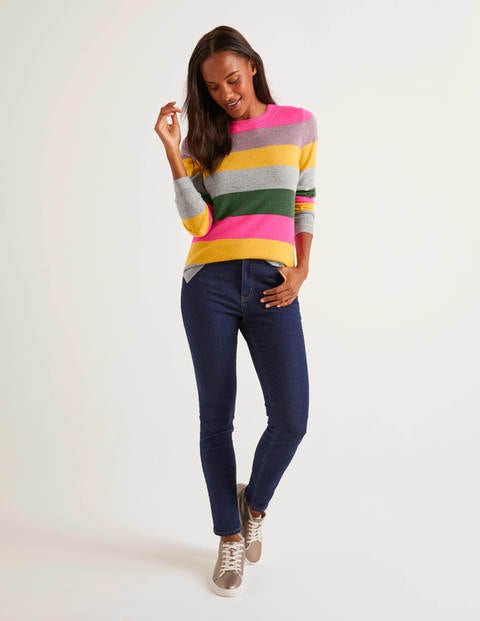 Cashmere Crew Neck Sweater - Saffron Multistripe Cashmere Crew Neck Sweater - Saffron Multistripe