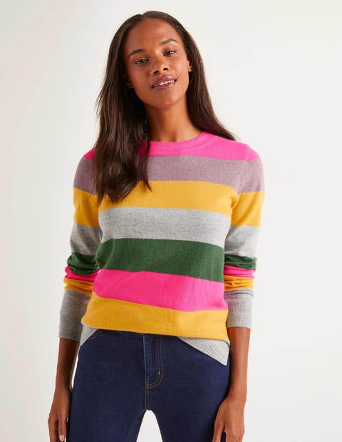 Cashmere Crew Neck Sweater - Saffron Multistripe Cashmere Crew Neck Sweater - Saffron Multistripe
