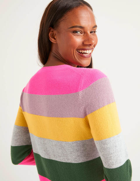 Cashmere Crew Neck Sweater - Saffron Multistripe Cashmere Crew Neck Sweater - Saffron Multistripe