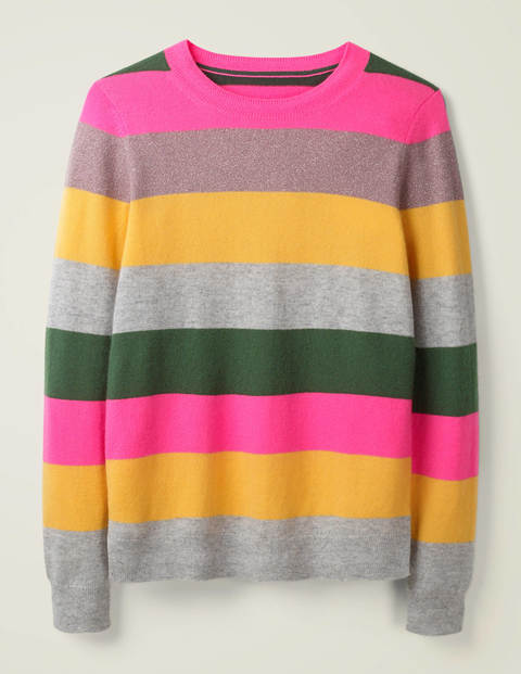 Cashmere Crew Neck Sweater - Saffron Multistripe Cashmere Crew Neck Sweater - Saffron Multistripe