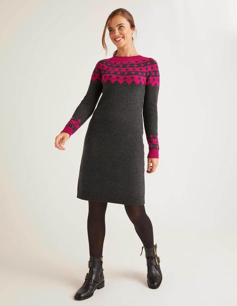 Rhea Fair Isle Dress - Charcoal Melange/Vibrant Plum Rhea Fair Isle Dress - Charcoal Melange/Vibrant Plum