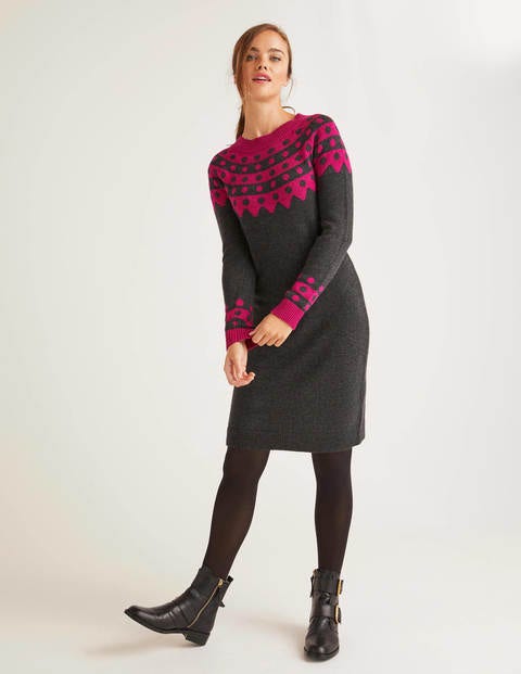 Rhea Fair Isle Dress - Charcoal Melange/Vibrant Plum Rhea Fair Isle Dress - Charcoal Melange/Vibrant Plum