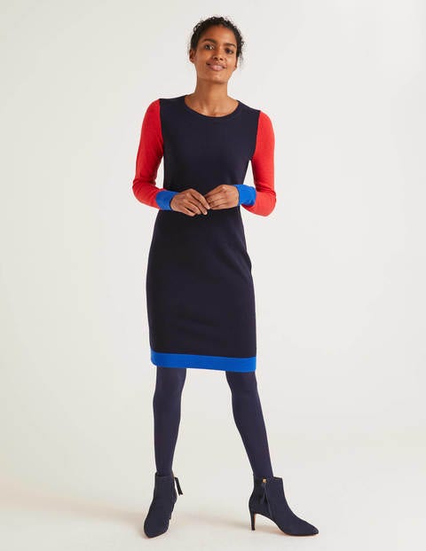 Frederica Knitted Dress - Navy Tipped Frederica Knitted Dress - Navy Tipped