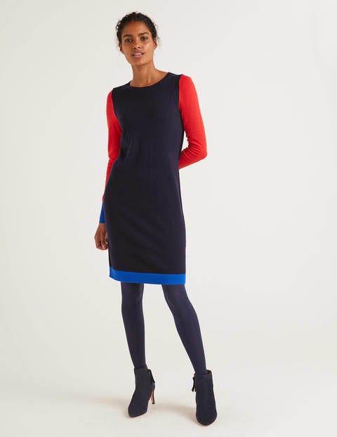 Frederica Knitted Dress - Navy Tipped Frederica Knitted Dress - Navy Tipped