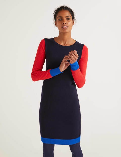 Frederica Knitted Dress - Navy Tipped Frederica Knitted Dress - Navy Tipped