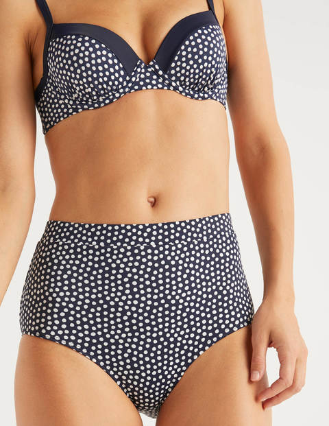 High Waisted Bikini Bottoms - Navy/Ivory Spot High Waisted Bikini Bottoms - Navy/Ivory Spot