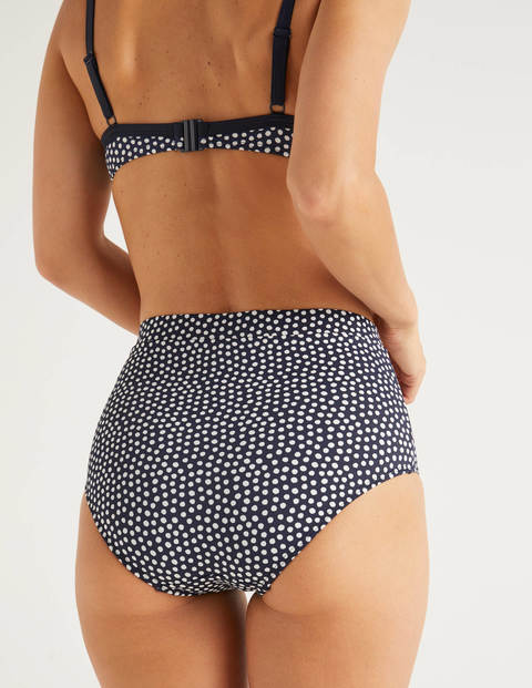 High Waisted Bikini Bottoms - Navy/Ivory Spot High Waisted Bikini Bottoms - Navy/Ivory Spot