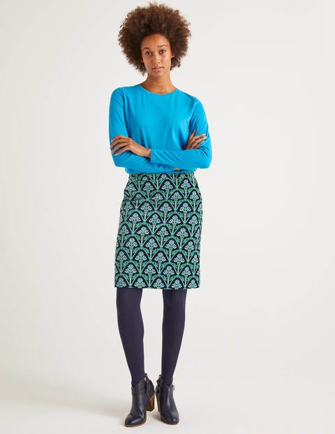 Mini-jupe en velours - Bleu marine et vert, motif Poppyseed Bud Mini-jupe en velours - Bleu marine et vert, motif Poppyseed Bud