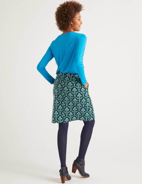 Mini-jupe en velours - Bleu marine et vert, motif Poppyseed Bud Mini-jupe en velours - Bleu marine et vert, motif Poppyseed Bud
