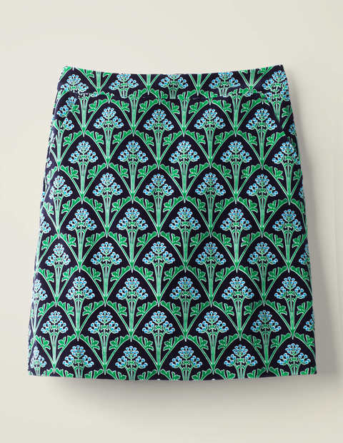 Mini-jupe en velours - Bleu marine et vert, motif Poppyseed Bud Mini-jupe en velours - Bleu marine et vert, motif Poppyseed Bud