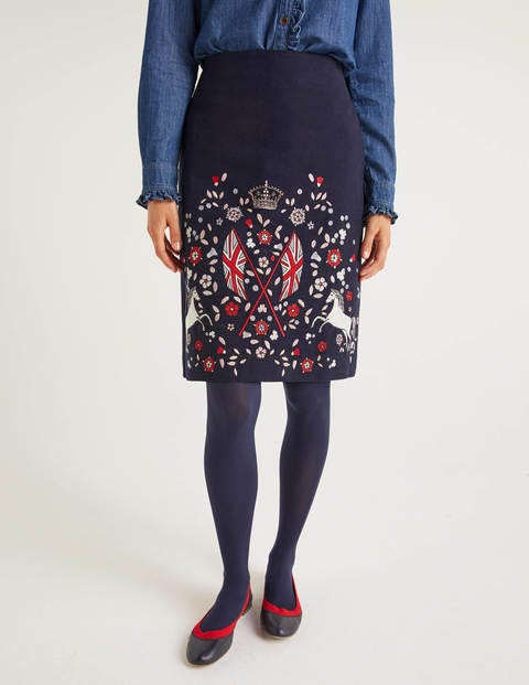 Olivia Embroidered Mini Skirt - Navy, Heraldic Olivia Embroidered Mini Skirt - Navy, Heraldic