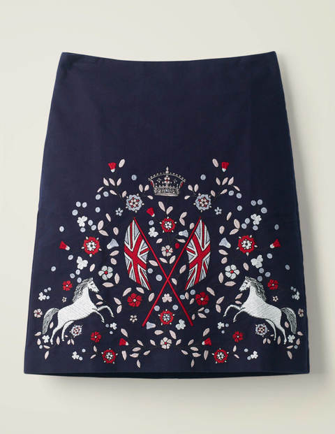 Olivia Embroidered Mini Skirt - Navy, Heraldic Olivia Embroidered Mini Skirt - Navy, Heraldic