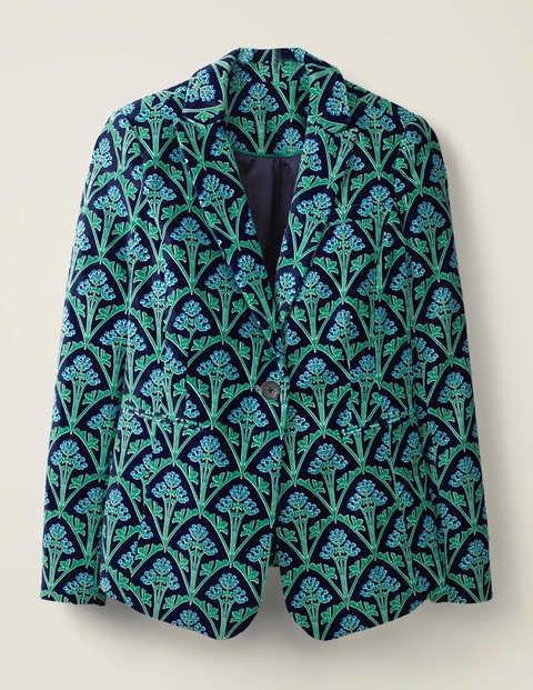 Sackville-West Velvet Blazer - Navy and Green, Poppyseed Bud Sackville-West Velvet Blazer - Navy and Green, Poppyseed Bud