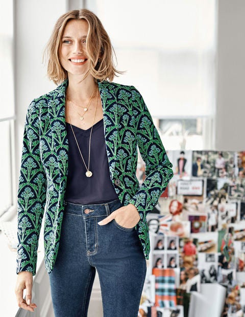 Sackville-West Velvet Blazer - Navy and Green, Poppyseed Bud Sackville-West Velvet Blazer - Navy and Green, Poppyseed Bud