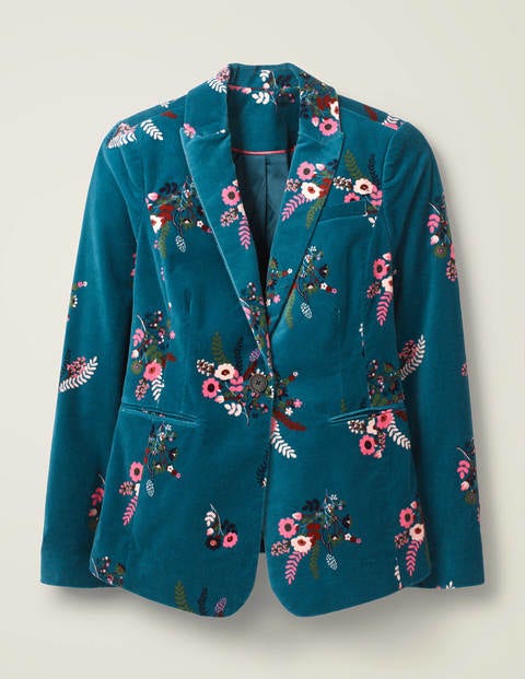 Sackville-West Velvet Blazer - Baltic, Country Posy Sackville-West Velvet Blazer - Baltic, Country Posy